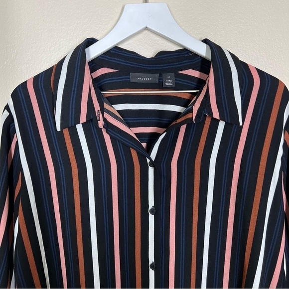 Halogen Womens Black Multicolor Stripe Button Up Blouse Shirt Size XL - Picture 2 of 10